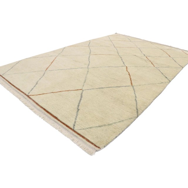 Contemporary Moroccan Rug with Warm Minimalist Style 06'09 x 10'07. This hand-knotted wool contemporary Moroccan rug...