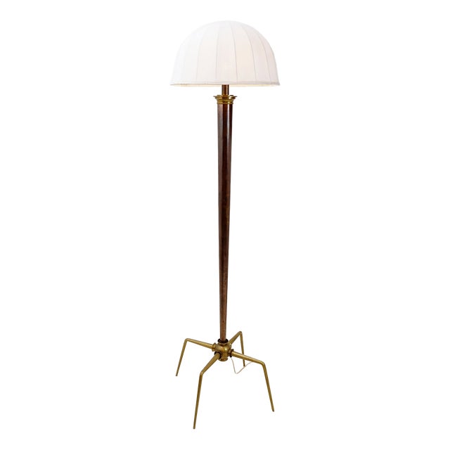 Hollywood Regency Bronzed Metal and Brass Tripod Floor Lamp, 1950s For Sale