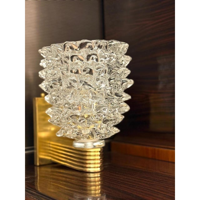 1940s Art Deco Brass-Mounted Rostrato Murano Glass Sconces from Barovier, 1940s, Set of 2 For Sale - Image 5 of 10