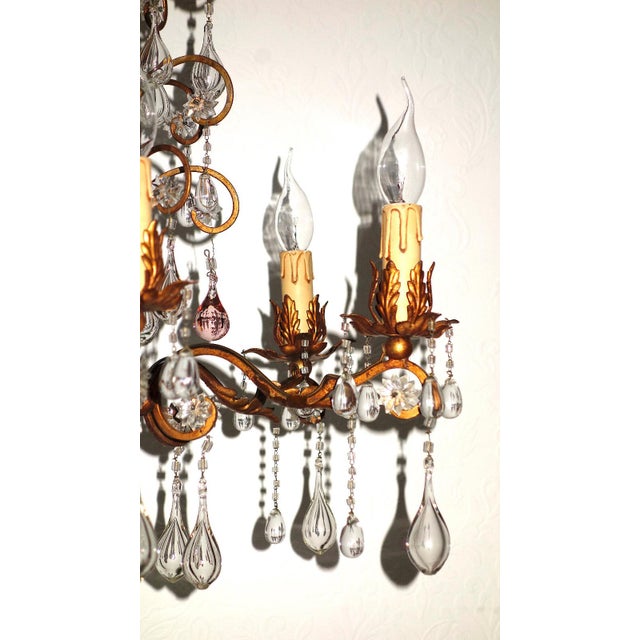 1920s Antique Art Nouveau Gilded Metal and Murano Glass Drop Chandelier, 1920s For Sale - Image 5 of 14
