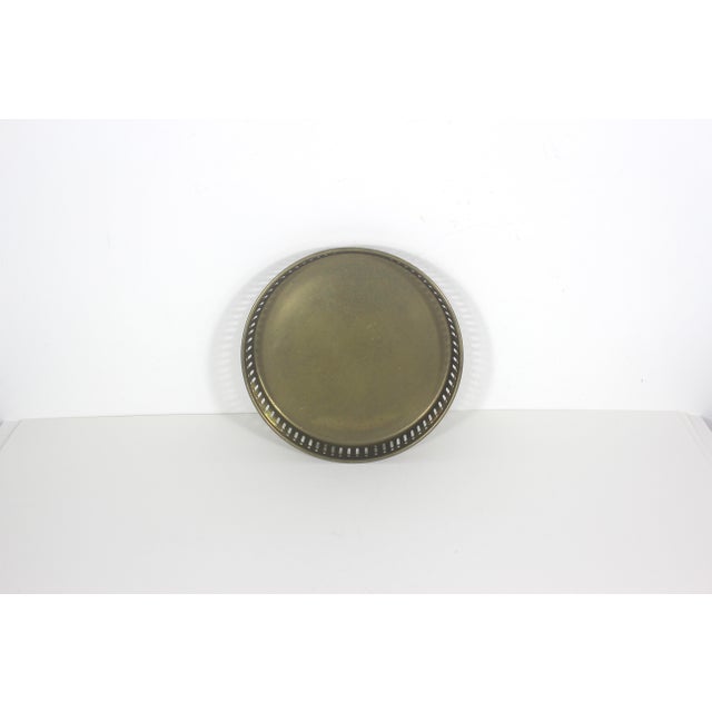 Brass Vintage Brass Tray, Round Gallery With Pierced Cutout Details 8” Bar Drinks For Sale - Image 8 of 8