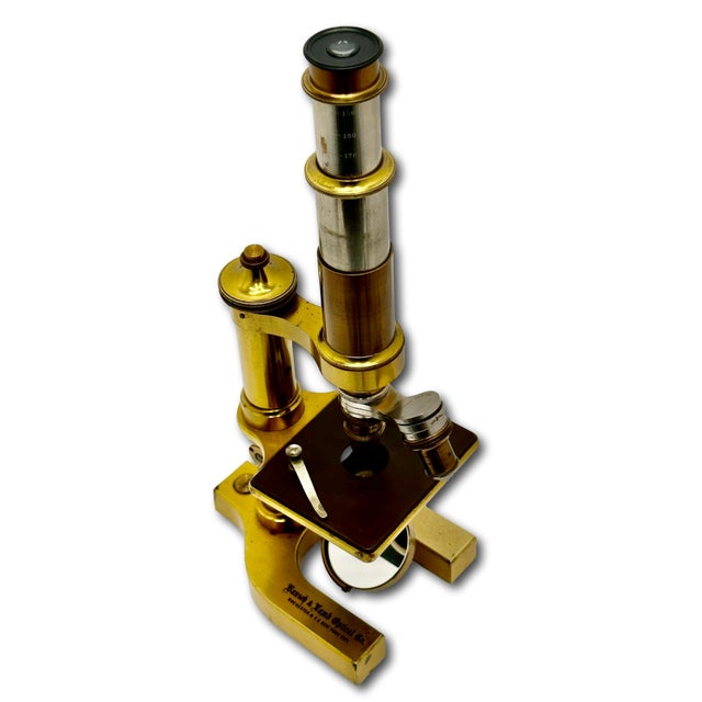 Fine Quality Authentic Antique Solid Brass Doctors Microscope by Bausch & Lomb Optical Co. New York Circa 1894 For Sale - Image 12 of 18