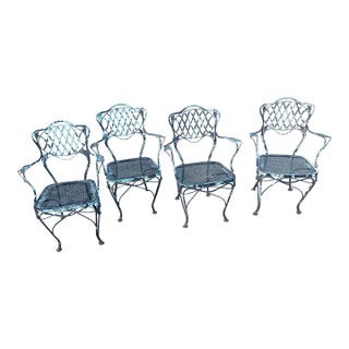 Vintage Woodard Florentine Wrought Iron Outdoor Patio Chairs - Set of 4 For Sale