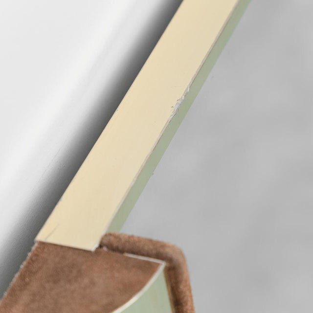 Metal Larhge Rectangular Mirror with Brass and Suede Frame, 1970s For Sale - Image 7 of 11