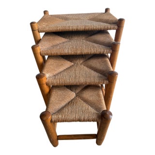 Late 20th Century Vintage Set of Four Rush Nesting Footstools For Sale
