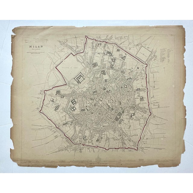 Early 19th Century Milan Italy, Original Map, 1834 For Sale - Image 5 of 5