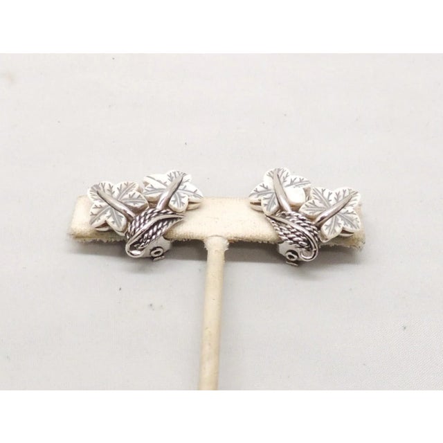 Vintage Signed Boucher Rhodium Plated White Thermoset Leaves Clip Earrings - 2 Pieces For Sale - Image 9 of 9