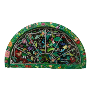 Butterfly Atrium Reverse Painting on Glass Vintage Window