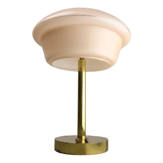 Mid-Century Brass & Glass Table Lamp For Sale