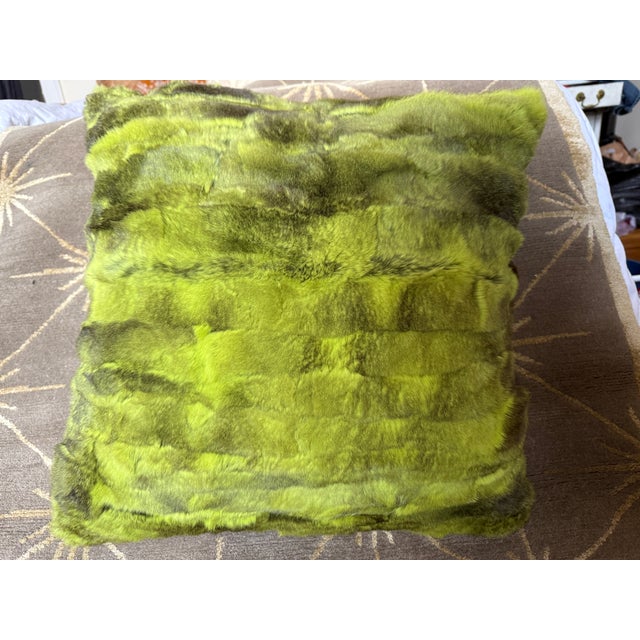 Contemporary Adrienne Landau Luxe Green Chartreuse Rabbit Fur Barney’s Pillow 18x18 For Sale - Image 3 of 4