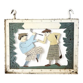 Large Hand-Cut Metal Painted Golf Sign With Knickerbocker Figures For Sale