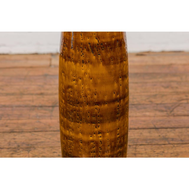 Textured Two-Tone Brown Tall Vase with Narrow Mouth, Elegant Home Decor For Sale - Image 10 of 12