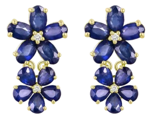 Nina Zhou 4.92ctw Blue Sapphire & Diamond Double Blossom Drop Earrings