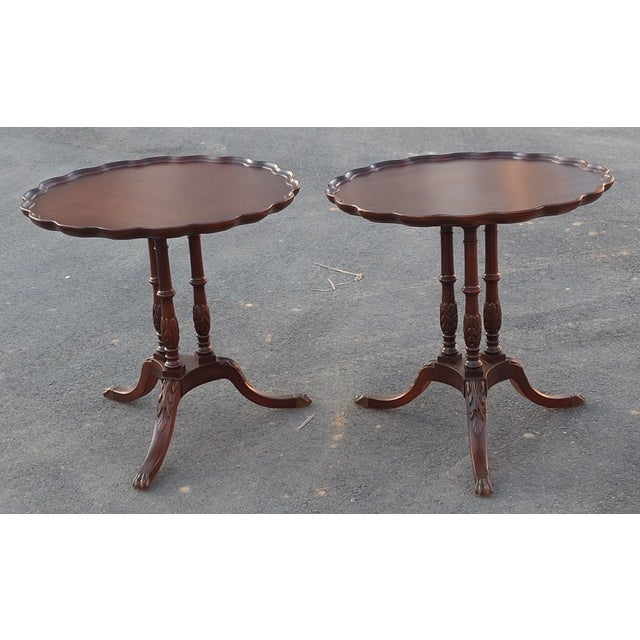 Traditional Mid 20th Century Pair Imperial Furniture George III Style Mahogany Pie Crust Tables, Refinished For Sale - Image 3 of 12
