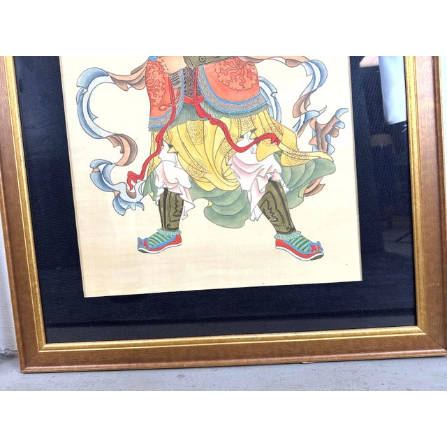 White Pair of Vintage Chinese Gongbi Silk Paintings of Guardian Warriors For Sale - Image 8 of 11