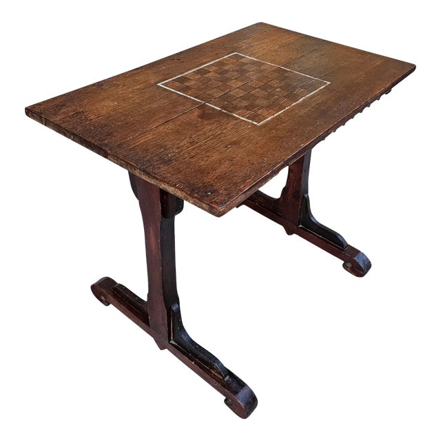 Antique Rustic Handcrafted Chess Table For Sale