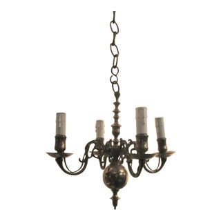 Antique Dutch Ball Brass 4 Arm Chandelier For Sale