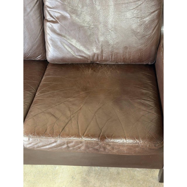 Dark Brown Leather Three-Seater Sofa With Black Legs Danish Mid-Century Modern 1970s For Sale - Image 11 of 11
