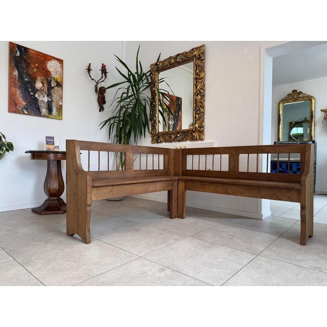 Farmhouse Wooden Corner Bench For Sale - Image 5 of 11