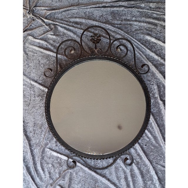 Vintage Round Wall Mirror with Black Wrought Iron Frame, 1970s For Sale - Image 4 of 4