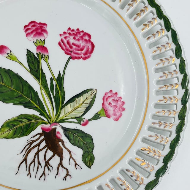 Vintage Reticulated Floral Plates With Green and Gold Trim - Set of 3 For Sale - Image 9 of 18