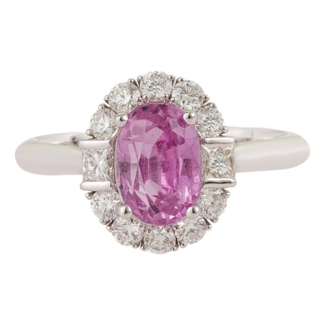 1.94ct Pink Sapphire Diamond Oval Engagement Ring for Her Size 9 in 18k Solid Gold For Sale