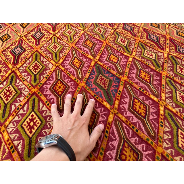 Maroon Multicolor Mushwani Hand-Woven Kilim Rug - 6'9" X 9'6" For Sale - Image 8 of 14