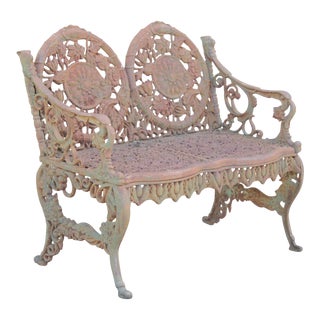 Vintage Cast Iron Autumn Flower Garden Bench For Sale