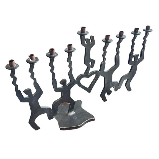 1990s Modernist Cut Steel Art Menorah Dancing Figures For Sale - Image 10 of 12