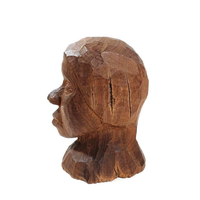Tribal Vintage Hand-Carved African Folk Art Wooden Bust – Solid Hardwood, 6.5″ Tall, 1.7 Lb For Sale - Image 3 of 7