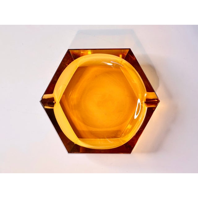 Art Deco Faceted Cut Hexagonal Amber-Colored Crystal Glass Ashtray, Bohemia, Former Czechoslovakia, 1920s For Sale - Image 12 of 13