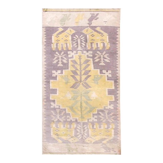 1920s Purple Gray Medallion Antique Indian Cotton Dhurrie Carpet 3'6" X 6'9" Flatweave Rug For Sale