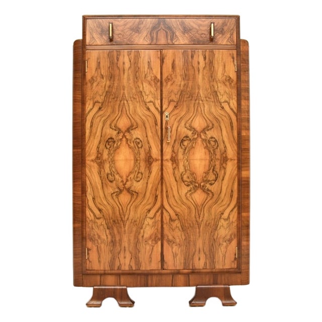 Art Deco Figured Walnut Compact Wardrobe, 1930s For Sale