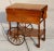 Vintage Wooden Bar Cart & Tea Trolley With Glass Tray, Drop-Leaf Sides, and Spoke Wheels – Mid-Century Serving Cart For Sale - Image 10 of 15