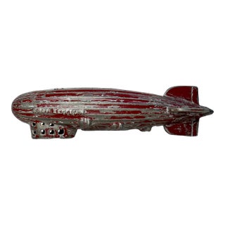 Antique 1920's Original Ac Williams Red Graf Zeppelin Cast Iron Coin Still Bank For Sale