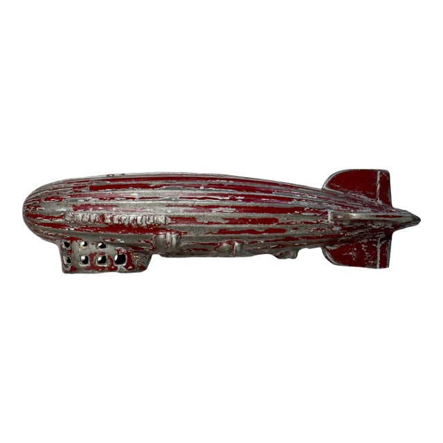 Antique 1920's Original Ac Williams Red Graf Zeppelin Cast Iron Coin Still Bank For Sale
