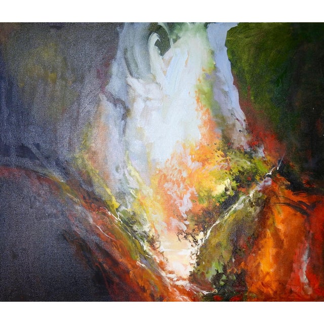 "Fire & Earth" Lush Rock Cavity Mountainside, Juniper, Pine, and Cider Painting For Sale - Image 10 of 13