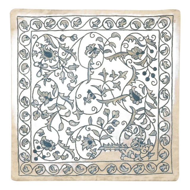 20"x20" Embroidered Accent Pillow Cover. Boho & Chic Home Decor. All Silk Cushion Cover For Sale