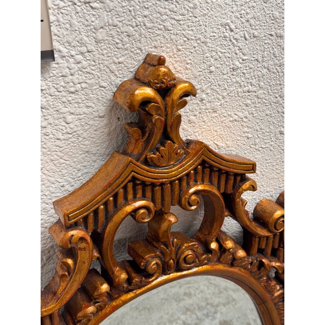 Rococo Mexican Rococo Revival Oval Gold Finish Wall Mirror, Late 20th Century For Sale - Image 3 of 12