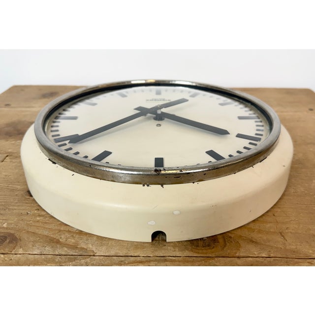 Industrial Factory Beige Wall Clock, Austria, 1960s For Sale - Image 12 of 17