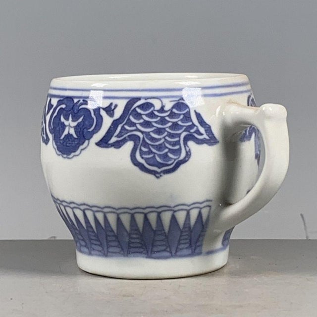 Asian Vintage Blue & White Porcelain Teacup With Handle – Hand-Painted Floral Motif For Sale - Image 3 of 9