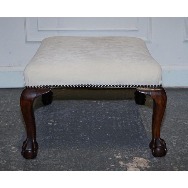 Antique Early Victorian Claw and Ball Feet Ottoman with White Suede Seat For Sale - Image 4 of 12