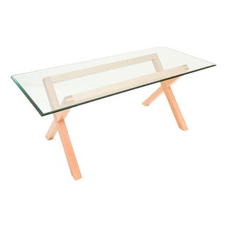 Wooden Dining Table with Glass Top For Sale