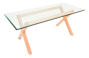Wooden Dining Table with Glass Top