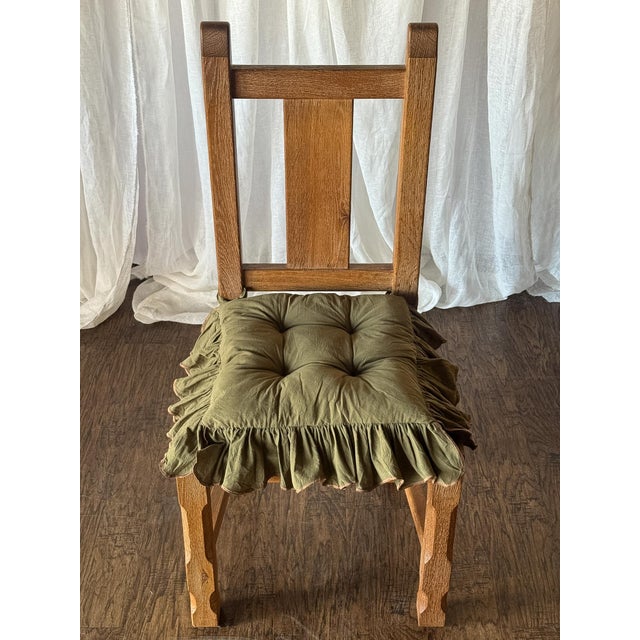 Set of Six 1960s Rustic French Oak Dining Chairs With Rush Seats For Sale - Image 6 of 8