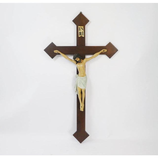 Large Antique Wooden Crucifix For Sale - Image 5 of 10