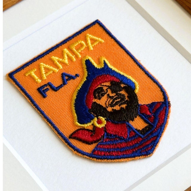 Description: Vintage Travel Patches from 1970-1990s Tampa, Florida travel patch features a Gasparilla pirate on a yellow...