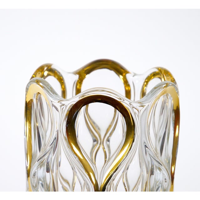 Mid Century Modern Italian Cut Glass/Gold Decorated Vase For Sale - Image 4 of 11