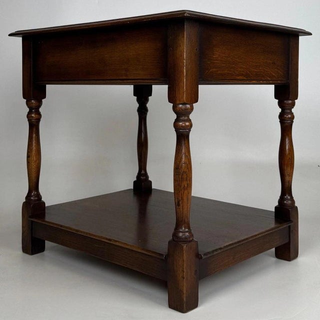 2000 - 2009 Antique Early 20th Century English Oak Side Table with Lower Shelf For Sale - Image 5 of 13