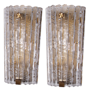 Wall Lamps in Glass and Brass by Carl Fagerlund for Orrefors, 1960s, Set of 2